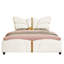 Structure de grand lit en tissu d'ameublement en cuir PU beige, tête de lit papillon et décorations en métal doré, bois massif, sans sommier, installation rapide