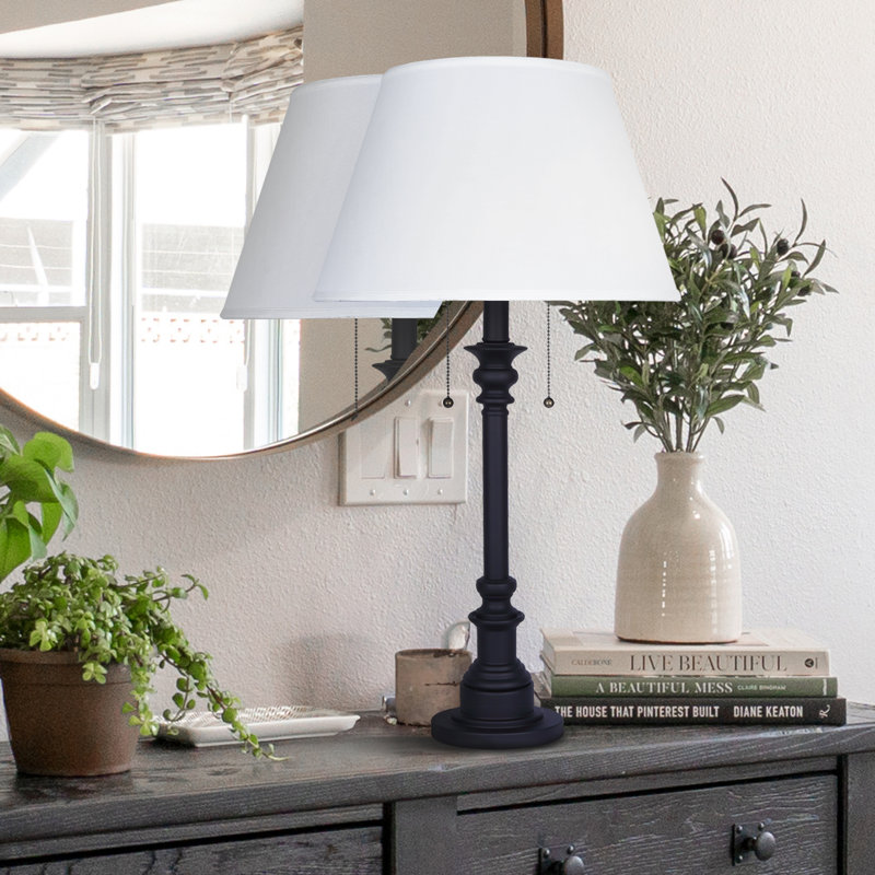 Deylani 2 Light Table Lamp With Oil Rubbed Bronze Finish And White Shade