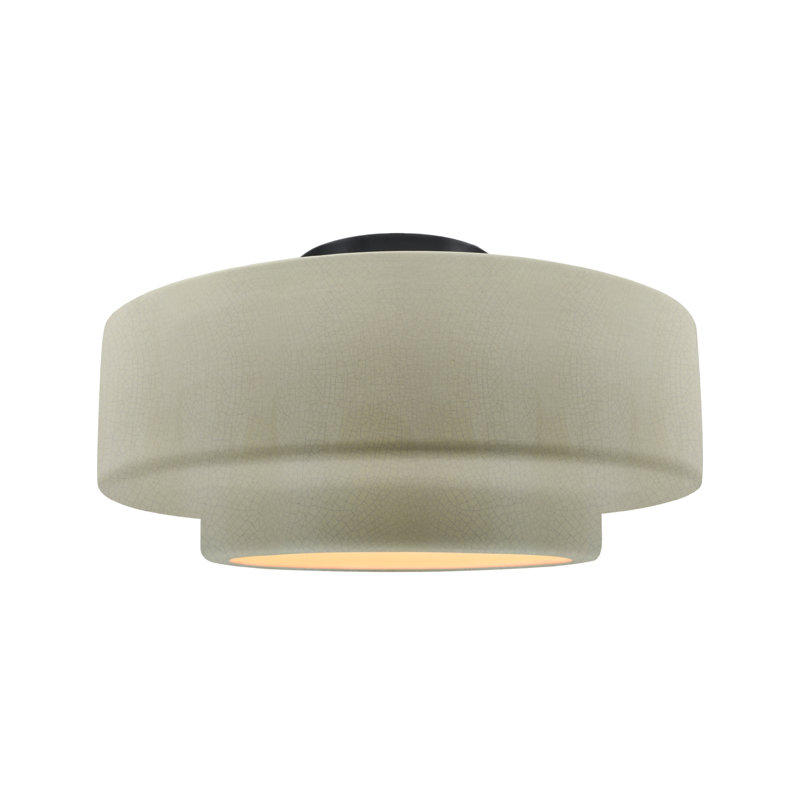 Plafonnier semi-encastré Radiance, H 8 po x l 16,5 po x P 16,5 po, Noir mat, Craquelure vert céladon