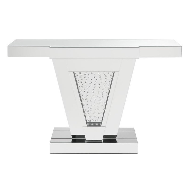 Wood and Mirror Console Table with Faux Crystals Inlay, Clear
