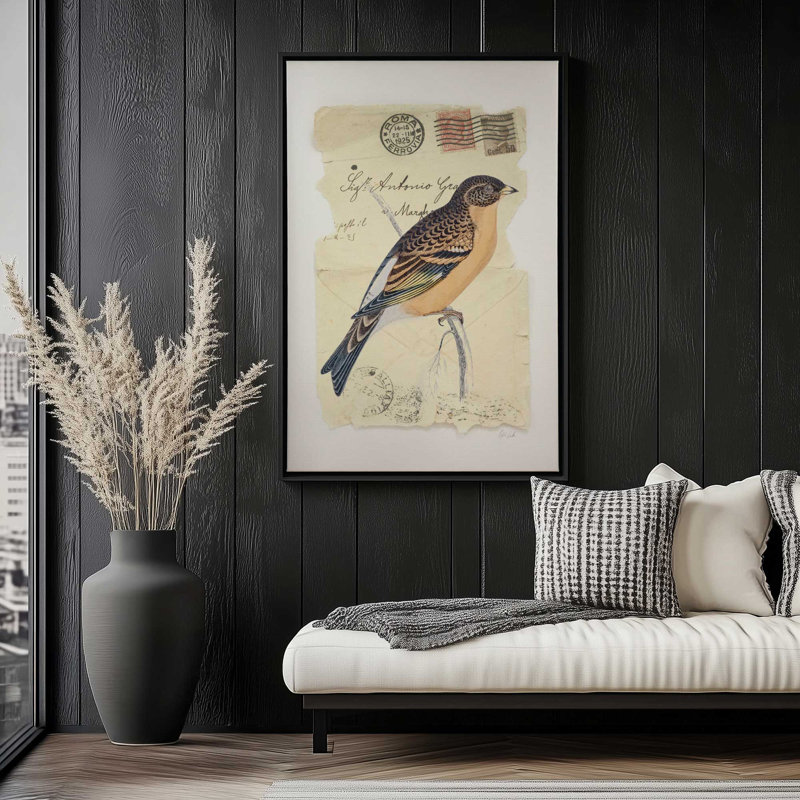 Impression sur toile Mountain Finch par Deborah Revell, H 32 po x l 24 po, Cadre flottant, Noir