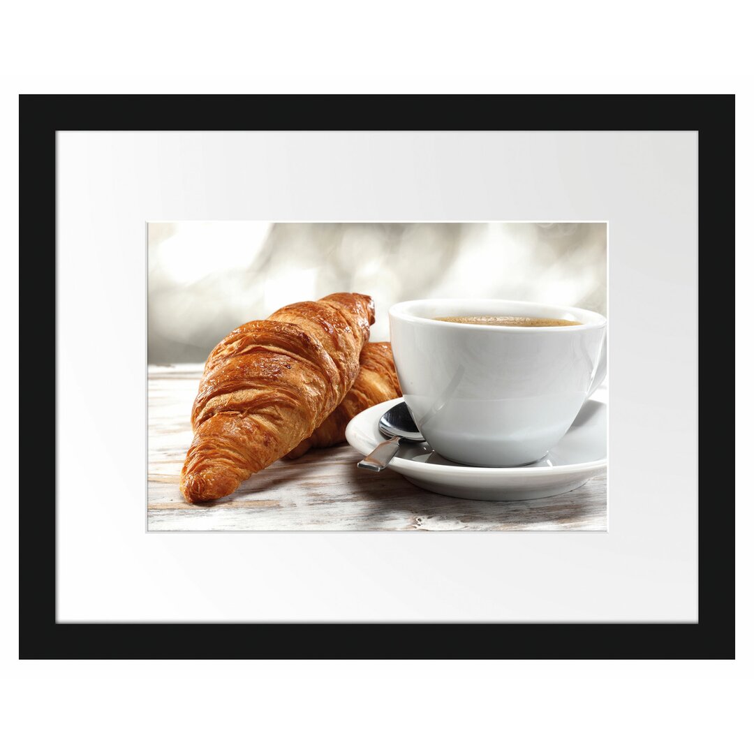 Gerahmtes Poster Frisches Croissant und Kaffee