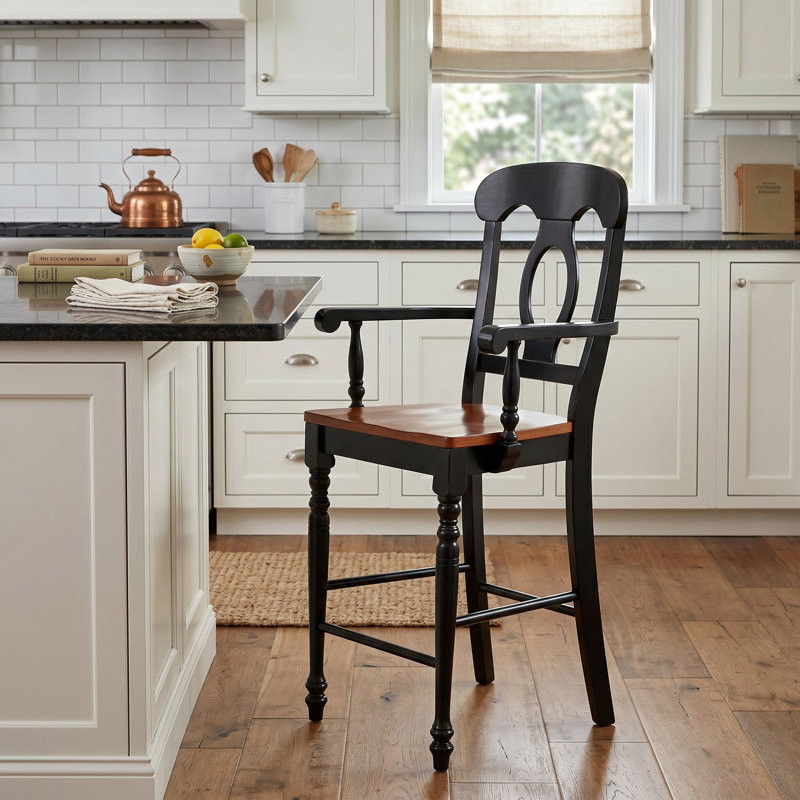 Cynnthia Solid Wood Counter Stool, Antique Black/Cherry