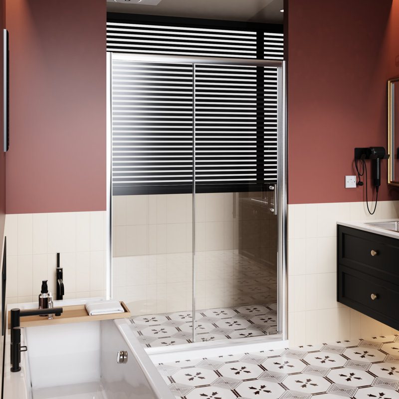 Single Sliding Shower Door 72.In H X 48.In W - Tempered Glass, Black Stainless Steel Handle, & Construction 1/5 Inch Stylish Waterproof