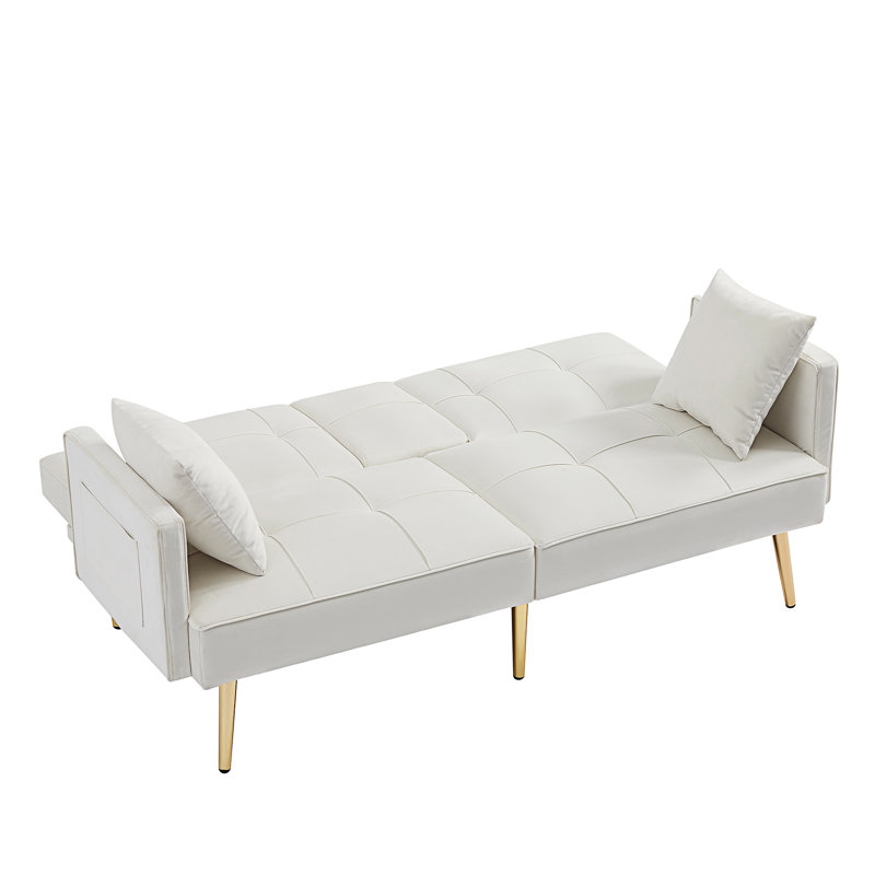 Canapé-lit à accoudoirs carrés 69,20 po Malesa, Velours blanc