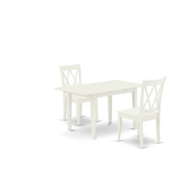 3 Piece Dinette Set for Small Spaces Contains a Rectangle Dining Table with Butterfly Leaf and 2 Dining Room Chairs, Linen White