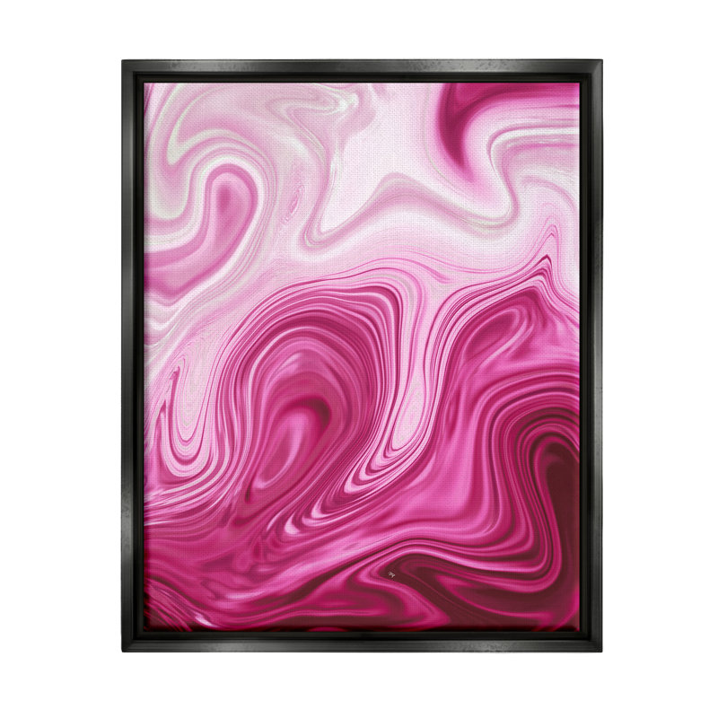 Tourbillons abstraits en marbre rose - impression, Cadre flottant noir de jais, H 21 po x l 17 po x P 1,7 po