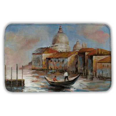 Two europeans on a gondola Bath Mat with Non-Slip Backing - Quick Dry Memory Foam Bathroom Rug - Absorbent - Modern Plush Spa-Style - Machine Washable