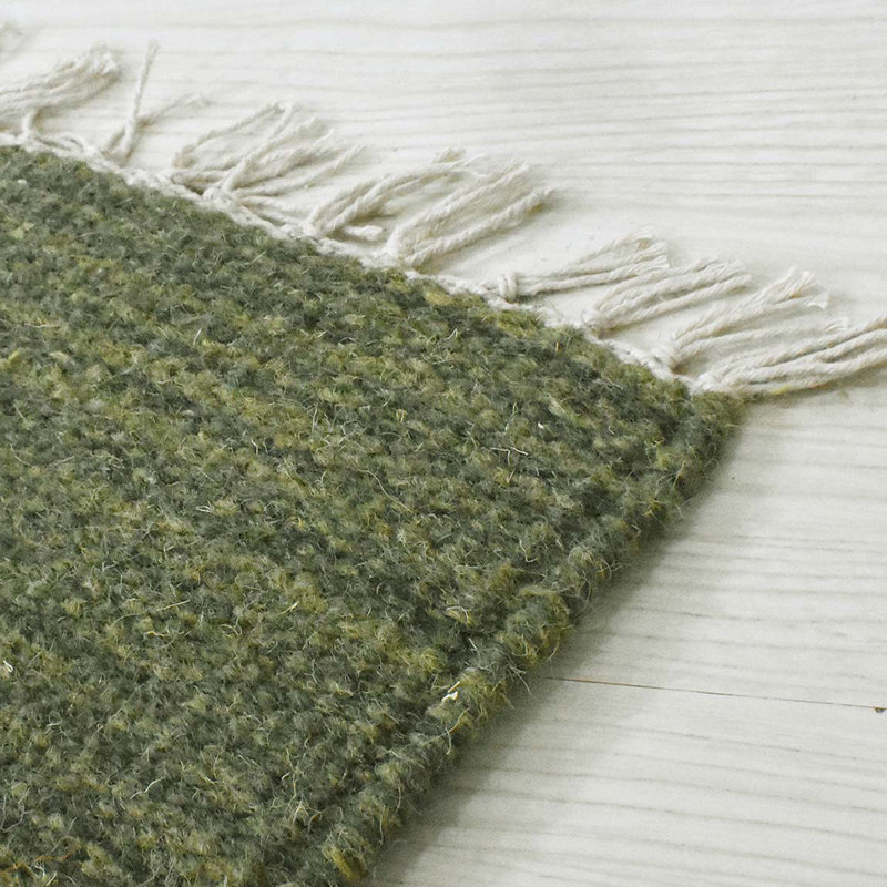 Alithea Hand Woven Flat Weave Kilim Wool Eco-Friendly Area Rugs - Rectangle, Olive Color, Plain Solid Design, Low Pile Handmade Area Rugs for Living Room, Bed Room