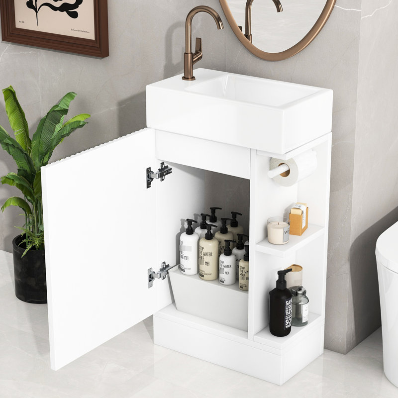 Meuble-lavabo moderne avec lavabo, armoire, tablette et porte-papier hygiénique 18,6 po Modern, Blanc