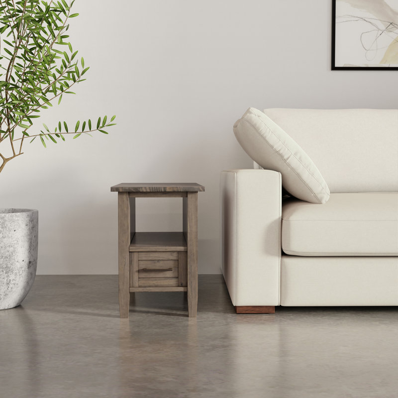 Ela 14"W Solid Wood Transitional Narrow End Table with Drawer and Open Shelf