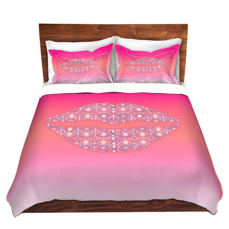 Ensemble de housse de couette en arc de lèvres sorbet, 1 housse + 2 taies très grand lit