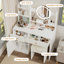 Ensemble coiffeuse blanche avec miroir, lumières et chaise rembourrée, ensemble de coiffeuse réglable à 3 couleurs | Idée de cadeau