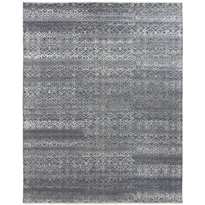 Wool Geometric Area Rug in Blue