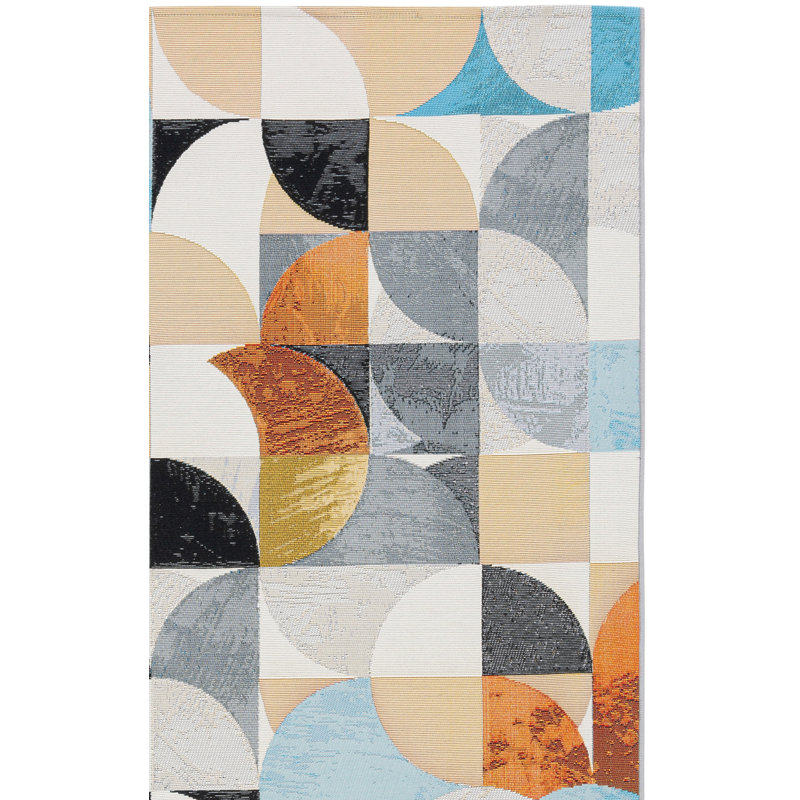 Binti Abstract Machine Woven Polypropylene Indoor / Outdoor Area Indoor/Outdoor Area Rug in Ivory/Black/Blue