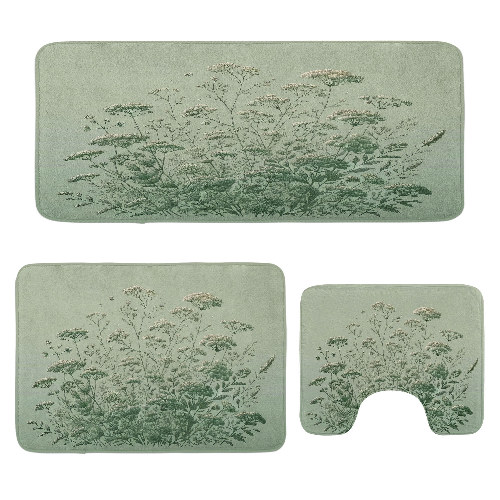 East Urban Home Sage Green Bathroom Rug Set 3 Pieces UShape