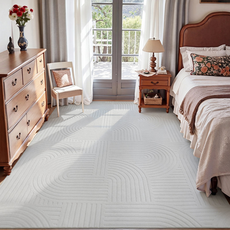 Tapis oriental antidérapant lavable à la machine, Blanc, Rectangle 6 pi x 9 pi