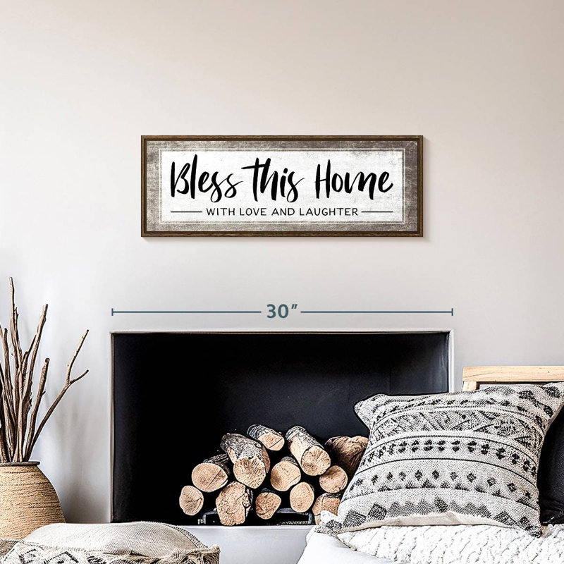 Plaque murale «Bless This Home», 25 po x 9 po, Cadre flottant noyer