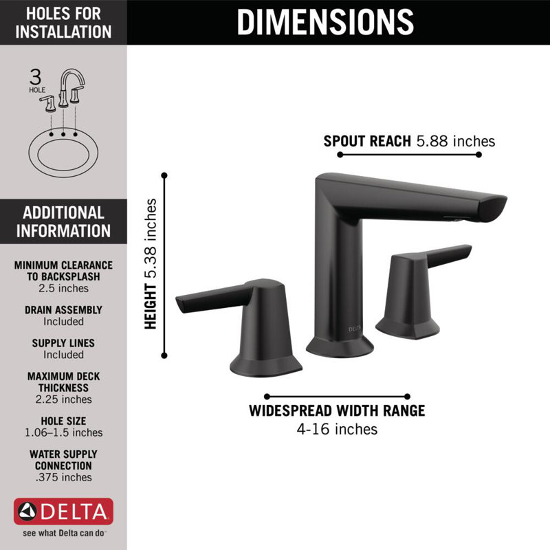 Robinet de salle de bain à large entraxe avec drain Galeon, Noir mat
