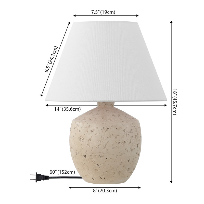 Myron 18" Minimalist Scandinavian Concrete Effect Resin/Iron LED Table Lamp, Cream