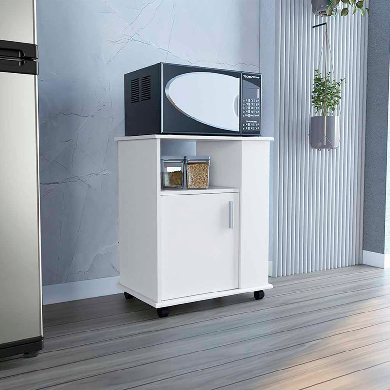Chariot de cuisine Newark, trois tablettes latérales, finition blanche