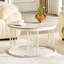 Table basse ronde en panneau de fibres à densité moyenne avec texture effet pierre, diamètre de 27,5 pouces. Table basse ronde pour le salon. Table basse ronde de style Wabi-Sabi avec pieds en métal robustes et assemblage facile.-131255061