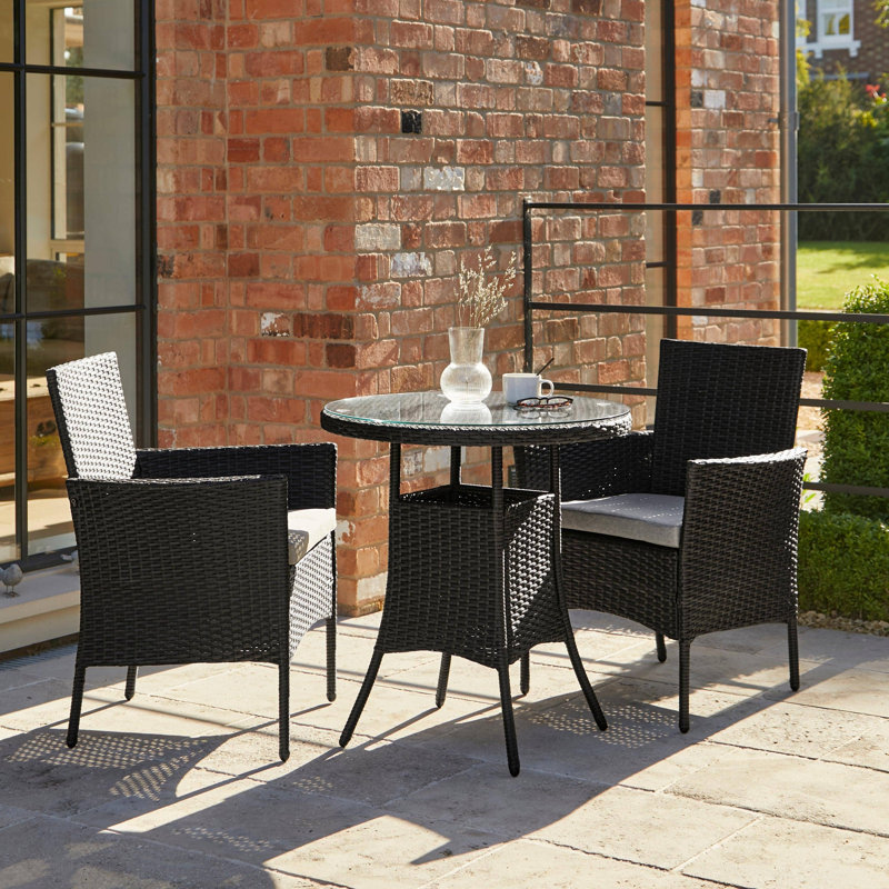 Dubose Wicker Patio Dining Set with, Black