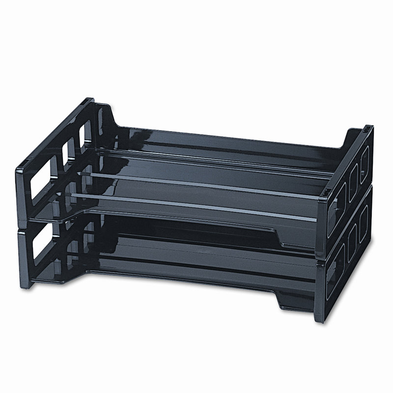 Black Plastic Two-Tier Stackable Letter Tray Organizer