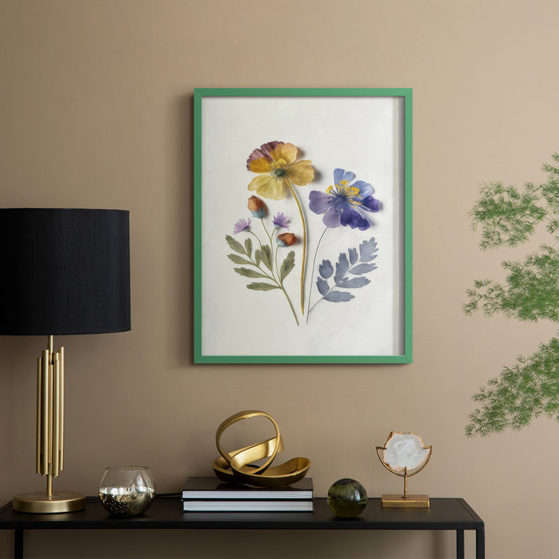 Pressed Flower Memories III, reproduction encadrée - bois massif, Vert, H 11 po x l 9 po