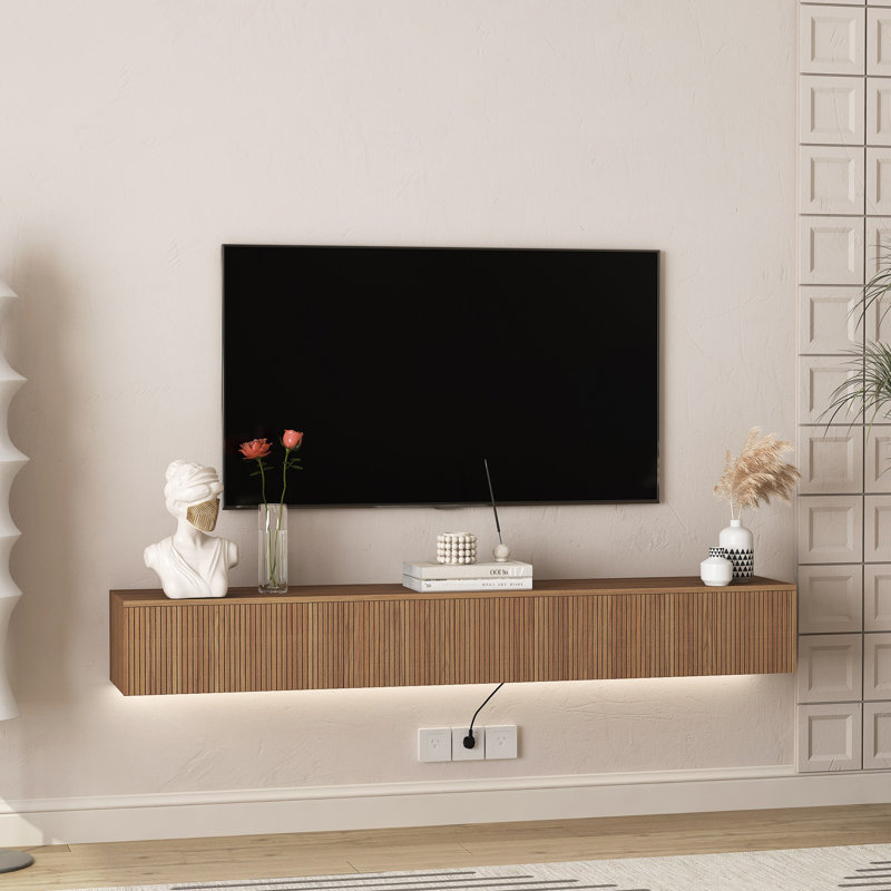 69" Wall Mounted TV For Tvs Up To 65'', Floating TV Stand With LED Lights & Power Outlet, Brown
