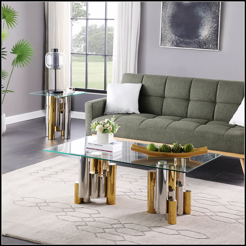 Table basse d'appoint rectangulaire en acier inoxydable, durable et élégante pour les salons modernes