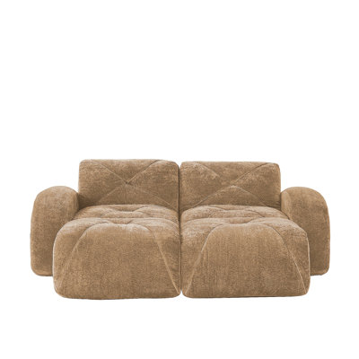 U-shaped Boneless Sofa,Soft Velvet Fabric,Tufted Design,32D High Density Sponge,No Assembly Required,Ergonomic Design Bottom, Anti-Slip Design,Movable Ottomans For Bedrooms,Camel