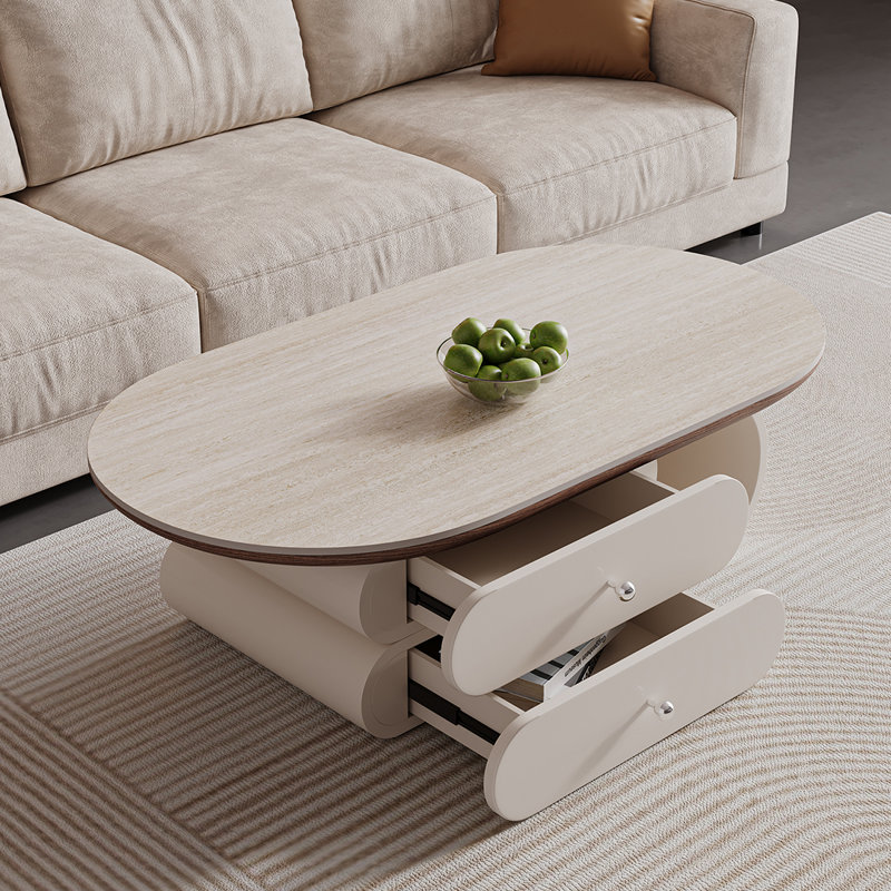 Modern style coffee table, 16.14" H x 51.18" L x 27.56" W, Beige Top/White Base