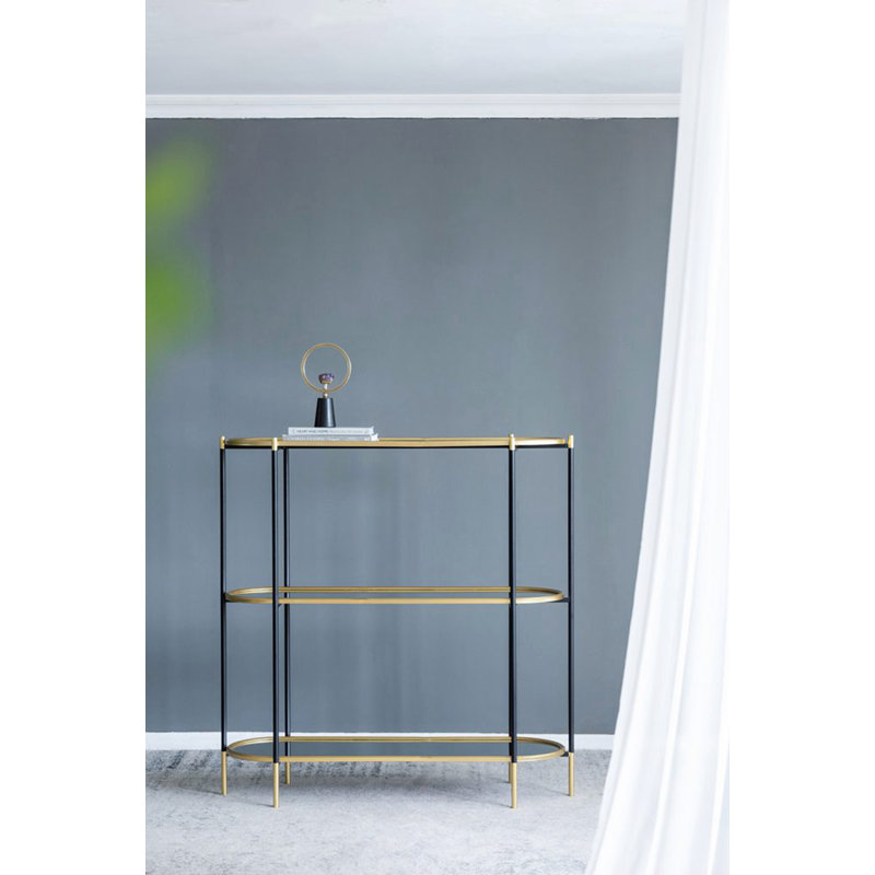 3-Tier Metal Console Table With Mirrored Shelf