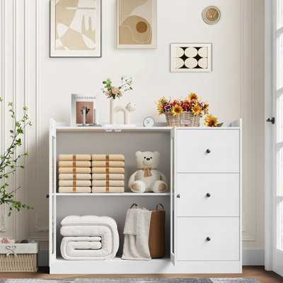 Buffet avec rangement, armoire de cuisine moderne 43 po avec garde-corps et tablettes réglables