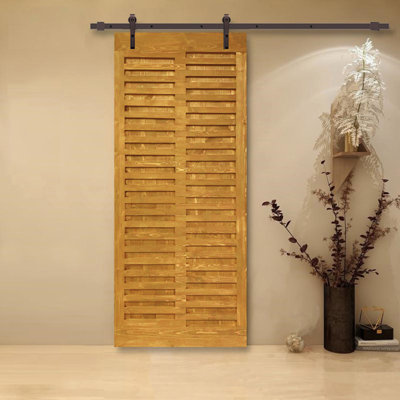 84'' Solid Wood Paneled Painted without Installation Hardware Kit Barn Door