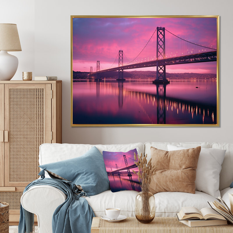 «San Francisco Skyline And Bay Bridge X», reproduction d'art sur toile, H 24 po x l 32 po x P 1 po, Cadre flottant doré
