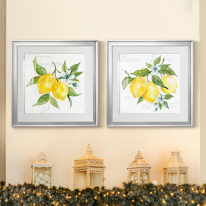 Lemon Squeeze I - ensemble de 2 reproductions d'art, Papier avec cadre argenté, Blanc, H 22,5 po x l 45 po x P 1,5 po