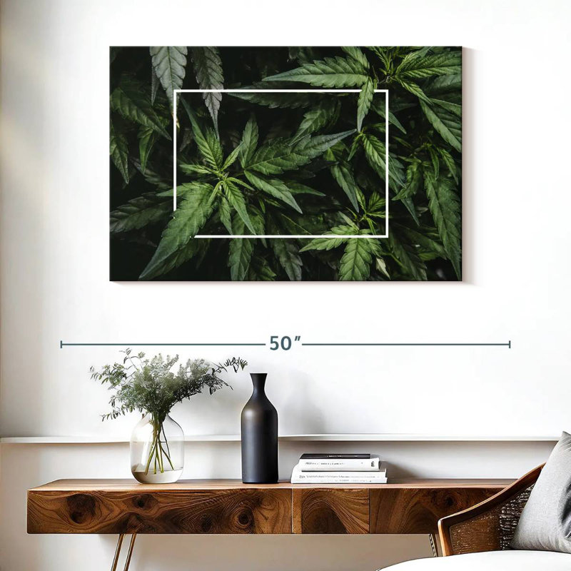 Feuilles de marihuana encadrées, H 26 po x l 39 po