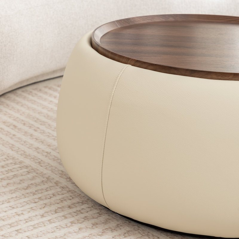 Pietsch Round Cocktail Ottoman With Storage, Cream