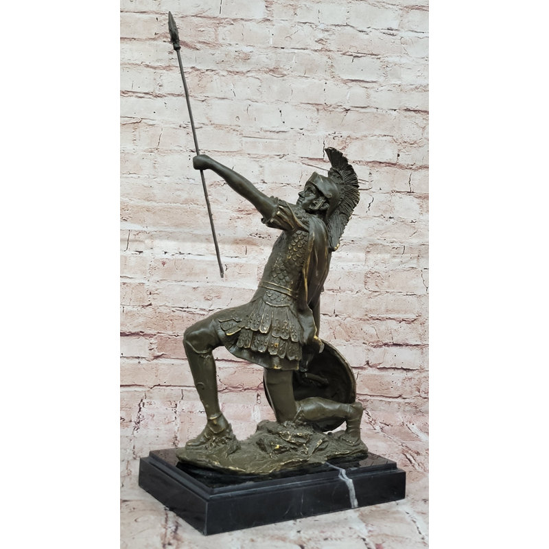 Sculpture en bronze de la légion romaine centenaire à genoux avec lance et bouclier