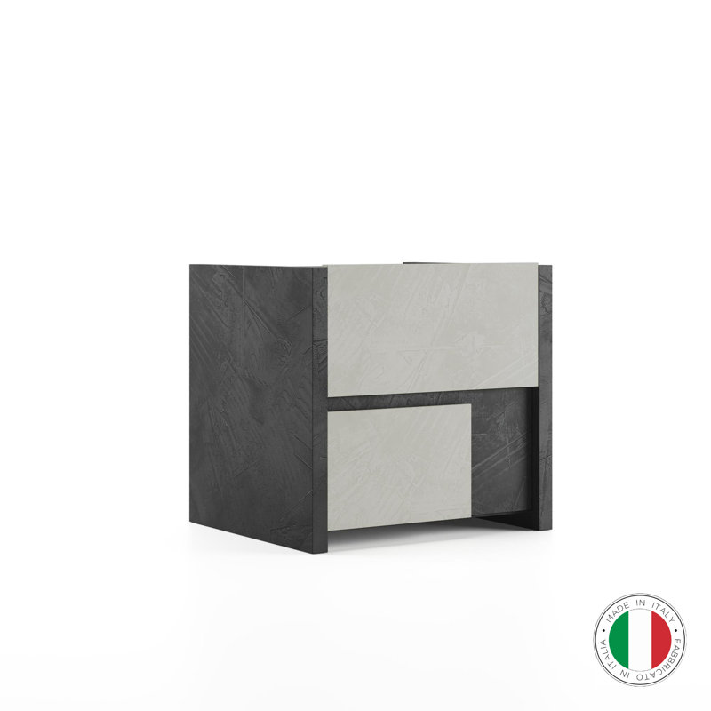 Venezia - Design Nightstand Assembled, Lead Stucco/White Stucco