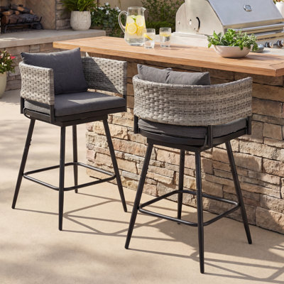 Satterfield Oversized 28" Swivel Outdoor Bar Stools with Cushions, All-Weather Rattan Counter Stools