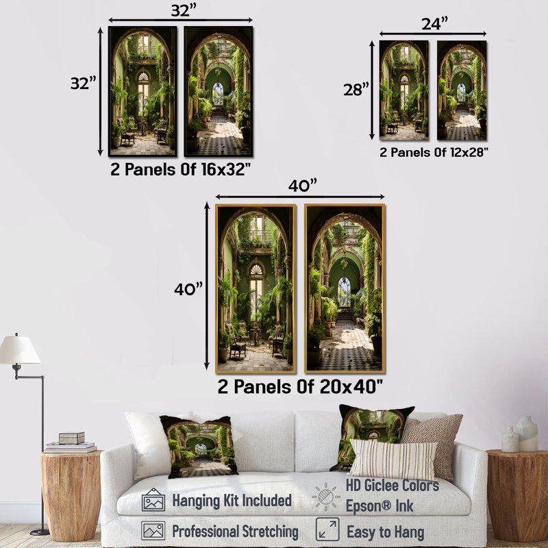 Cuba Colonail Charm Oasis - ensemble de 2 décorations murales de paysage cubain, H 28 po x l 25 po, Toile tendue