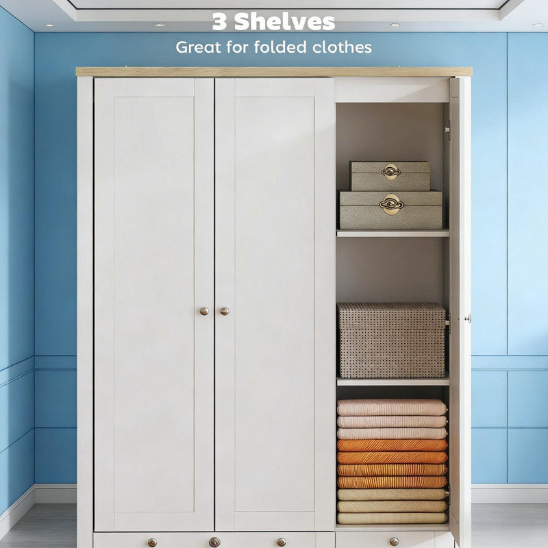 Spacieux garde-robe autoportant à 3 portes pour le rangement de la chambre à coucher