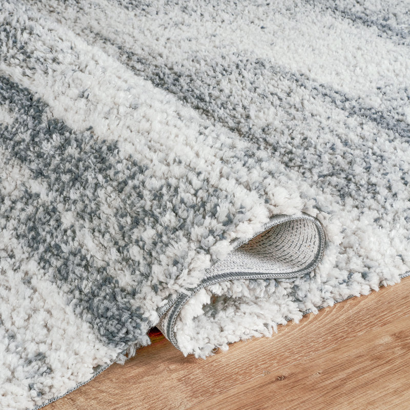 Tapis moderne à poils longs abstraits Haven ivoire et bleu, lavable, Ivoire/bleu, 2 pi 6 po x 8 pi 0 po