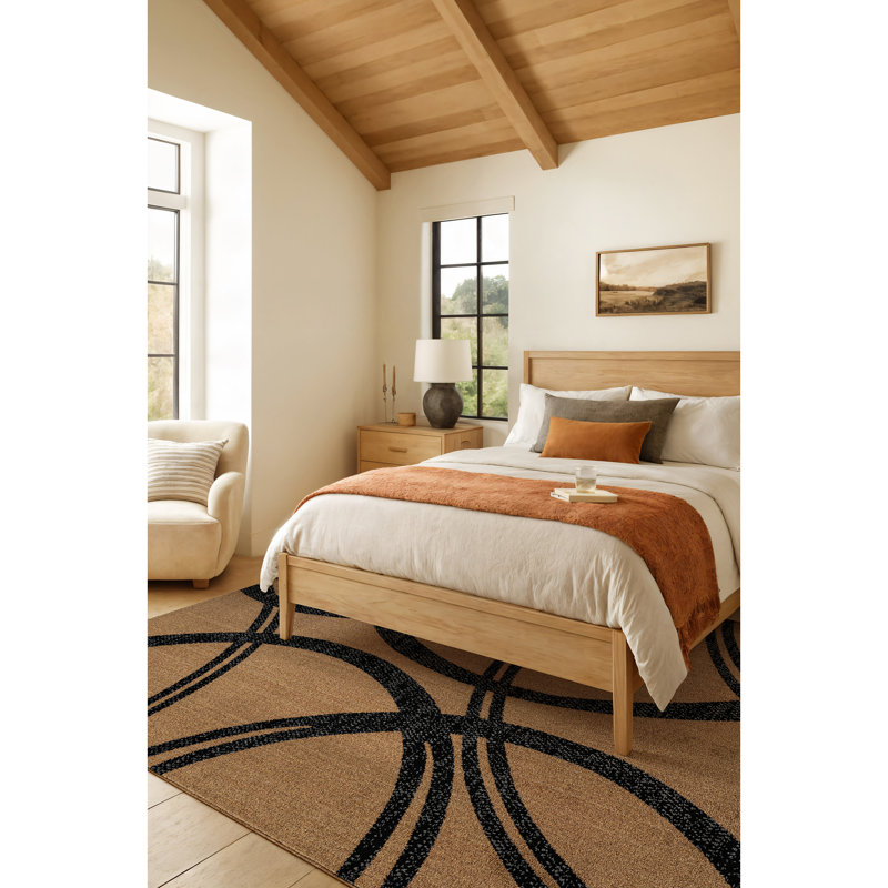 Arnaldur Geometric Black/Gray/White Area Rug, Rectangle 5'3" x 7'3", Jute