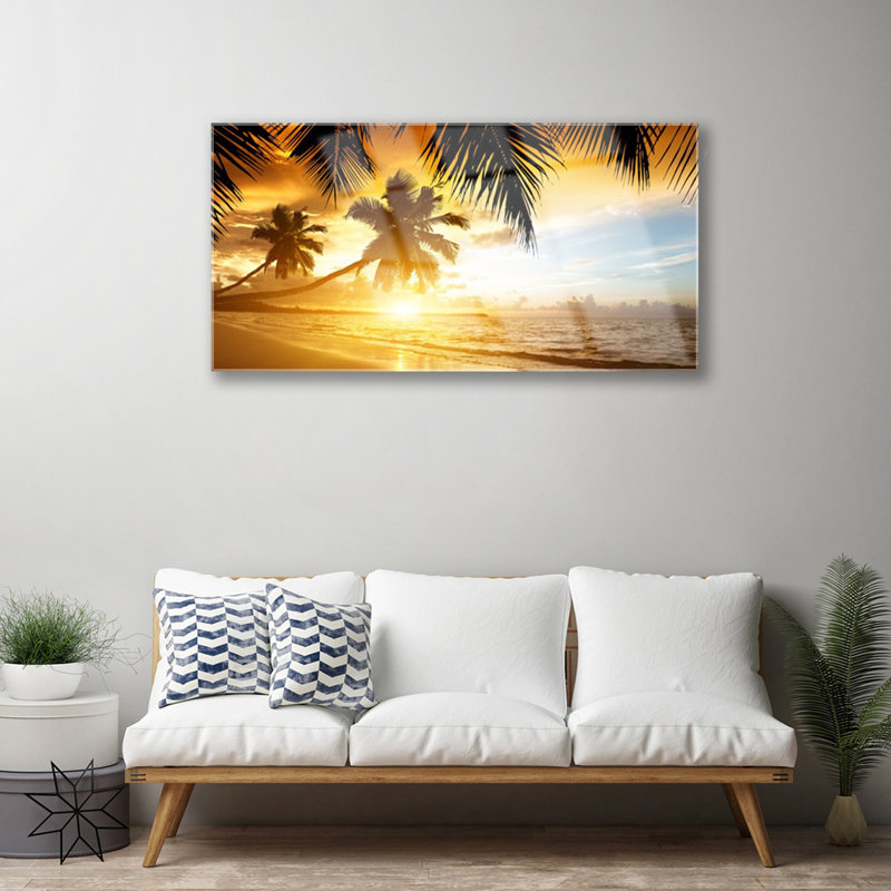 Landscape Beach Palm Sea - No Frame Print on Glass