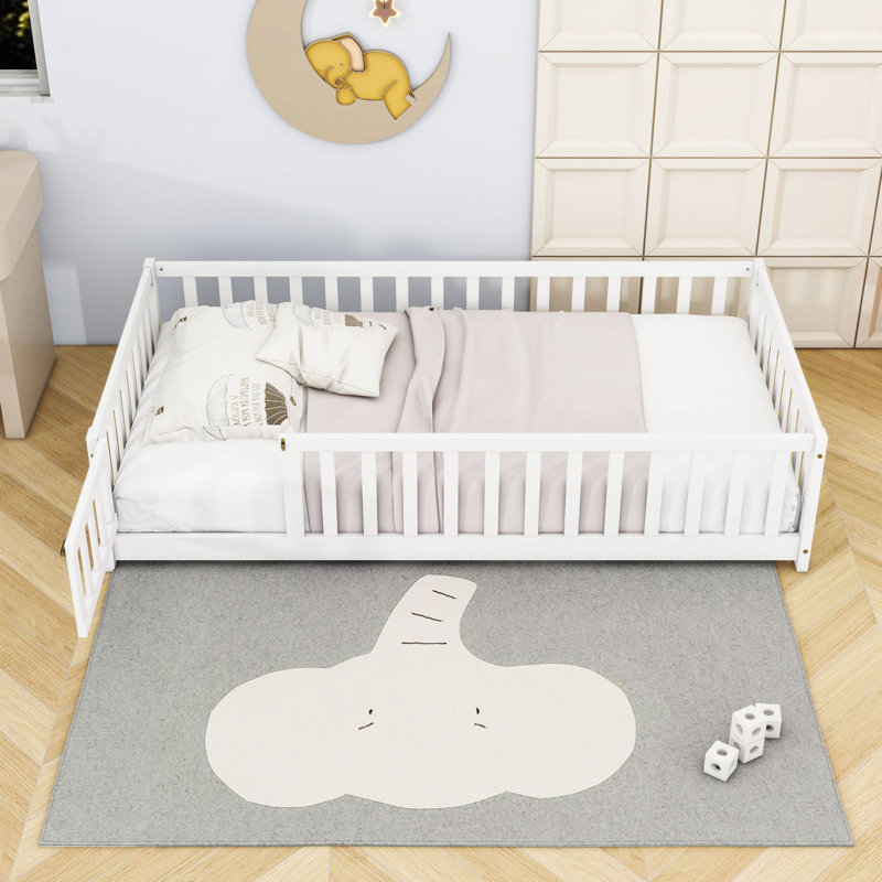 Wood Floor Bed With Fence, Twin, White