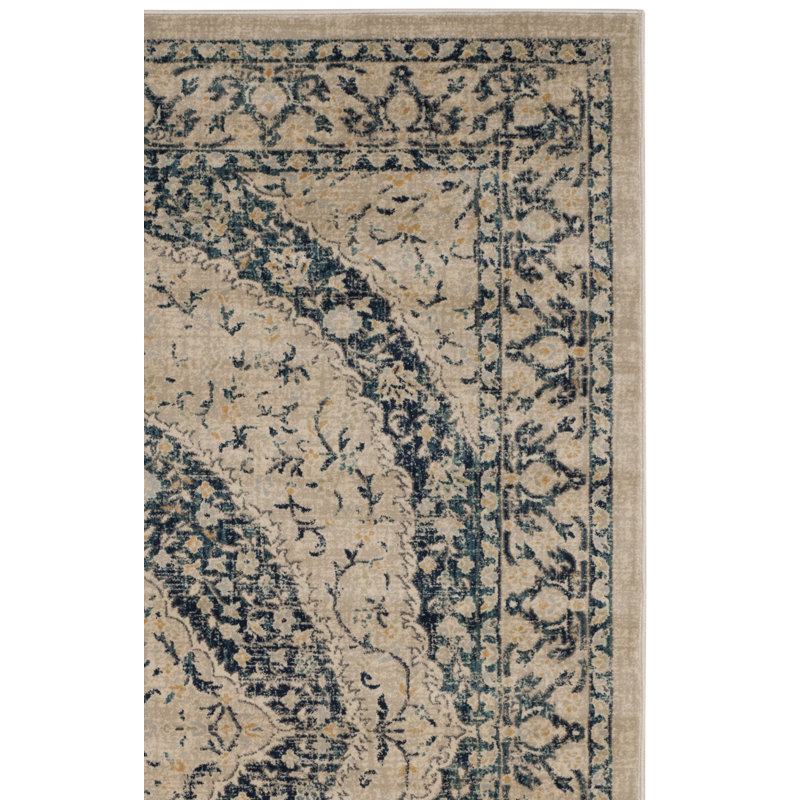 Annette Oriental Beige/Navy Area Rug, Rectangle 3' x 5'